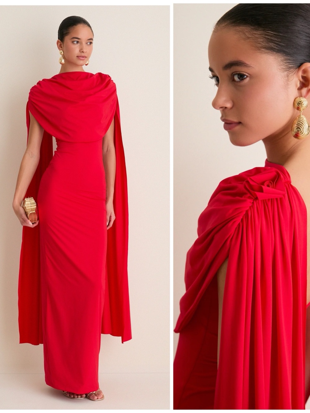 NWT Maygel Coronel Exclusive Red Batista Long Maxi Cape Dress One Size